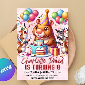 EDITABLE Capybara invitation , Capybara Birthday , Capy Birthday, Kawaii Capybara, Capybara Party Invite, Digital Template, Capybara