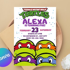 Invitación editable, invitación de cumpleaños de karate para niño, invitación ninja, descarga instantánea, plantilla de invitación de cumpleaños para niños de las Tortugas Ninja.