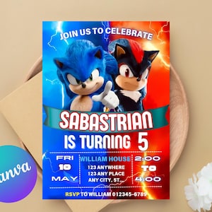 Sonic Editable Birthday Invitation | Hedgehog Party Invitation Template Printable | For Boy and Girl invitation | Invite Instant Download