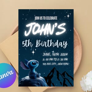 Stitch Birthday Invitation | Editable & Printable Template | Cute Stitch Party Invite | Canva Template | Instant Download