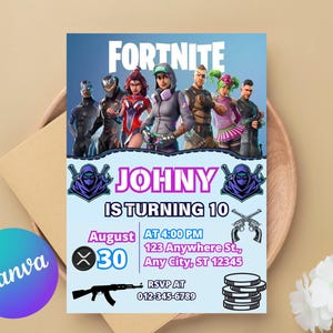 Fort Game Birthday Invitation Editable Birthday Invite download CANVA Birthday Party Template Video Game Birthday Gamer Card Gamer Party