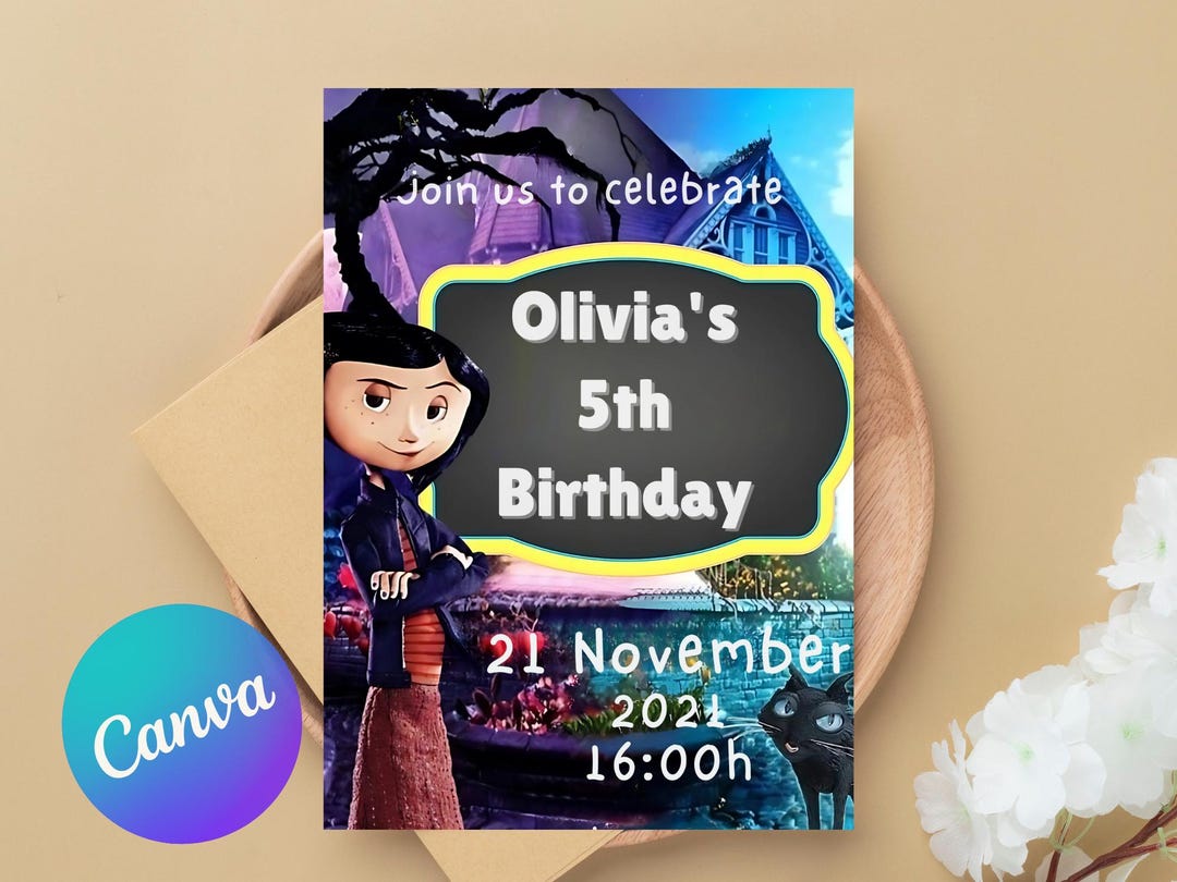 Editable Coraline Invitation Canva, Printable Coraline Birthday ...