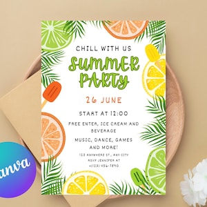 End of Summer Party Invitation, Summer Party Invitation, Summer Invites, Canva template