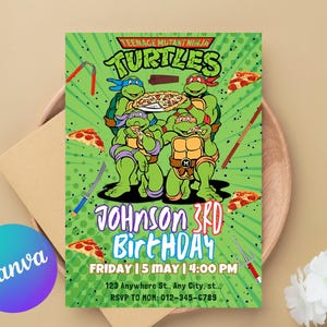 Bearbeitbare Einladung, Karate Geburtstag einladen Junge, Ninja Einladung, sofortiger Download, Schildkröten Kinder Geburtstag einladen Vorlage
