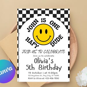 One Happy Dude Invitation, Boy 1st Birthday Invite, Editable Template, First Birthday, Digital Download, Corjl