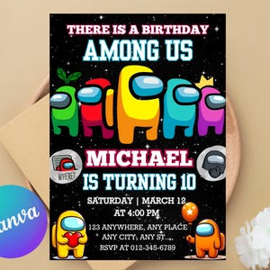 Among us invitation Birthday Invitation | Kids Birthday Invitation | Amoung us Game invite | Digital Editable Personalized Canva Printable