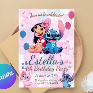 Stitch Birthday Invitation | Editable & Printable Template | Cute Stitch Party Invite | Canva Template | Instant Download