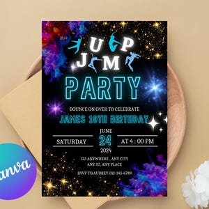 Jump Invitation Jump Birthday Party Invite Trampoline Party Bounce House Party Jump Party Let&#39;s Jump Boy Editable Printable Download