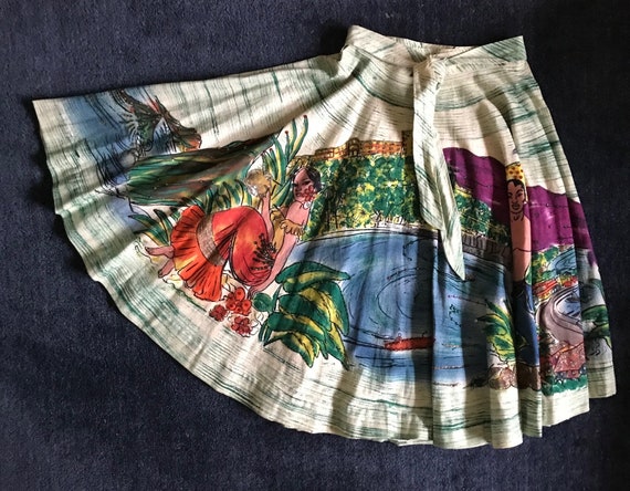 1950s Hand-Painted Cotton Mexican Fiesta Circle Sk