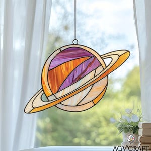Planet Stained Glass Pattern, Space Stained Glass Pattern, Cosmic Suncatcher, Home Decor Glass, DIY Stained Glass, Wall Art Gift