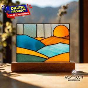 Valleilandschap glas-in-loodpatroon, landschap Suncatcher-sjabloon, woondecoratie, DIY handgemaakt voor cadeau, kunst aan de muur