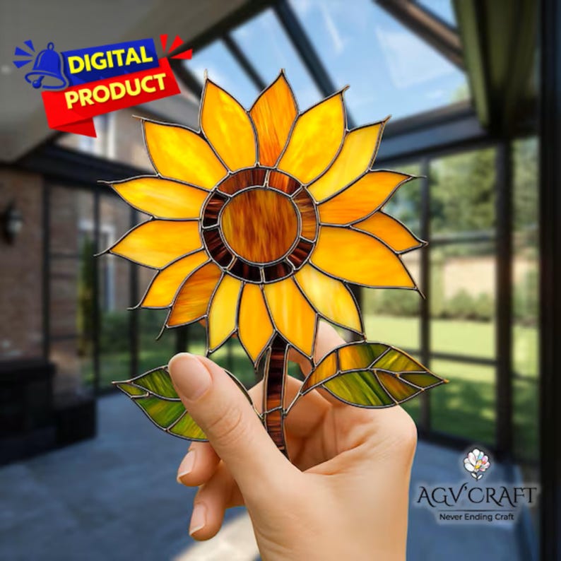 Sunflower Stained Glass Pattern, Birth Flower Stained Glass Pattern, Sunflower Suncatcher, Home Decor Glass, DIY Stained Glass,Wall Art Gift
