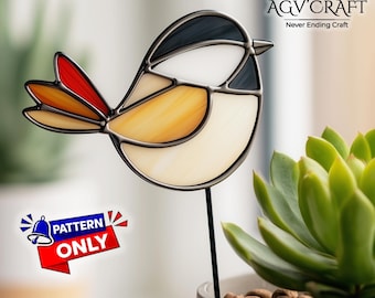 Chickadee Stained Glass Plant Stake Pattern, Chickadee Suncatcher, Chickadee Bird Stained Glass, Stained Glass Pattern, DIY Gift
