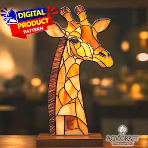 Giraffe Portrait Stained Glass Pattern (PDF Pattern), Giraffe Suncatcher Template, DIY Home Decor