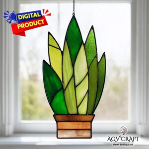 Snake Plant Stained Glass Pattern, Snake Plant Suncatcher, Agave Plant Stained Glass, Home Decor, Handmade PDF, Wall Art Gift