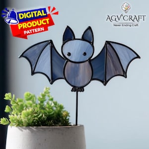 Bat Stained Glass Plant Stake Pattern, Vampire Suncatcher, Bat Stained Glass, Stained Glass Pattern, Halloween Gift, DIY Handmade
