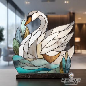 Graceful Swan Stained Glass Pattern, Swan  Suncatcher, White Swan Stained Glass, Home Decor, Handmade Stained Glass PDF, Wall Art Gift