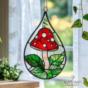 Red Mushroom Stained Glass Pattern, Mushroom Drop Stained Glass Pattern, Mushroom Suncatcher, Home Decor Glass, DIY Stained Glass, Wall Art