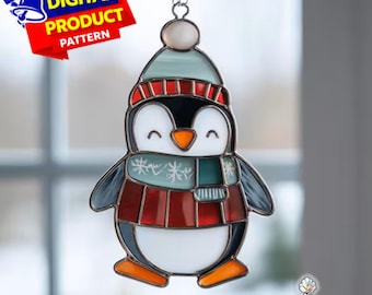 Gebrandschilderd glaspatroon winterpinguïn, nepzonnevanger (pdf), woondecoratie