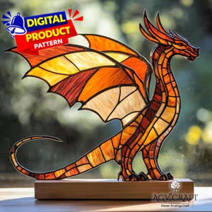 Modello di vetrata con drago, modello di acchiappasole con drago, decorazioni fai da te per la casa (modello PDF)