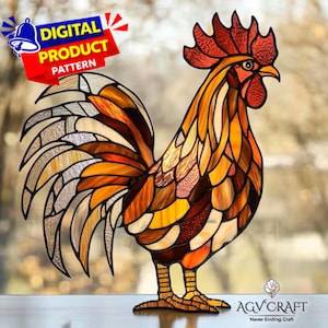 Rooster Stained Glass Pattern, Rooster Suncatcher Template, Home Decor (PDF Pattern)