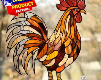 Rooster Stained Glass Pattern, Rooster Suncatcher Template, Home Decor (PDF Pattern)