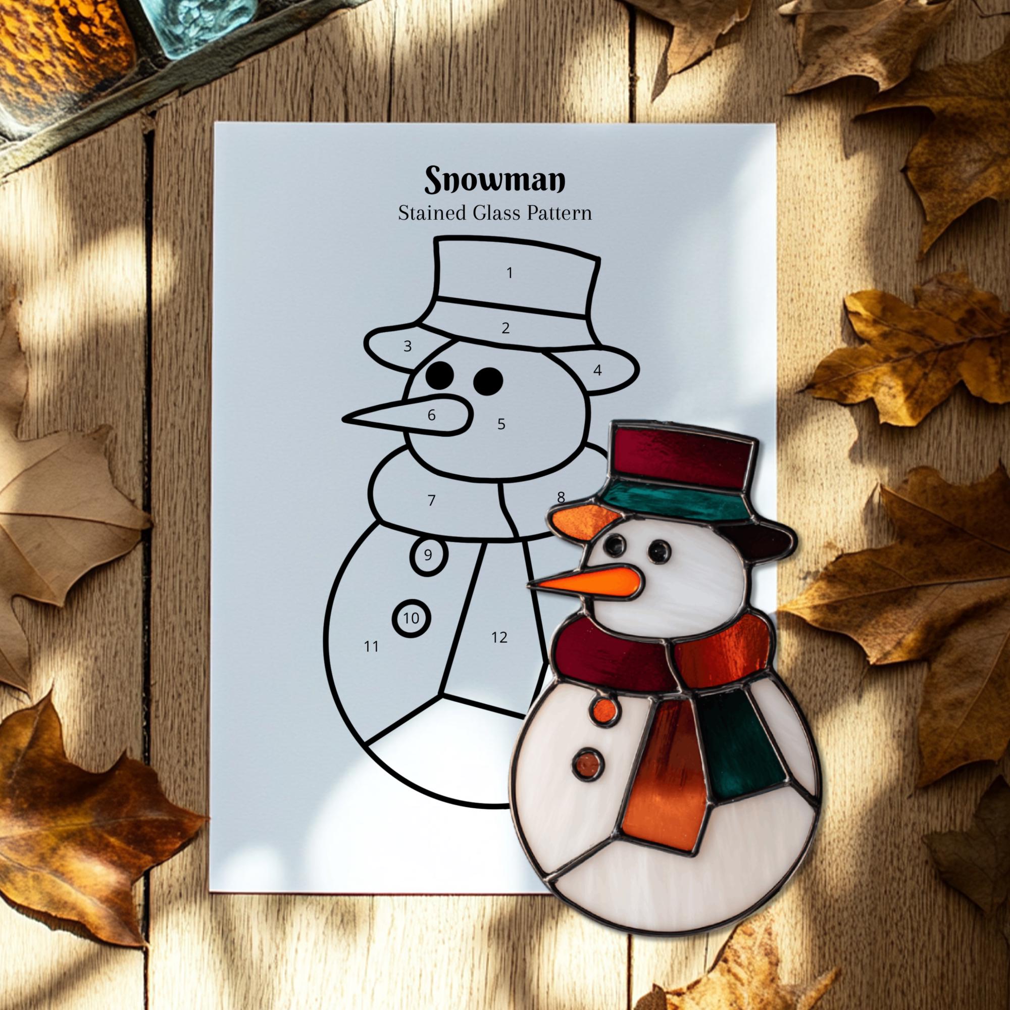 雪だるまステンドグラス模様、雪だるまサンキャッチャー、かわいい