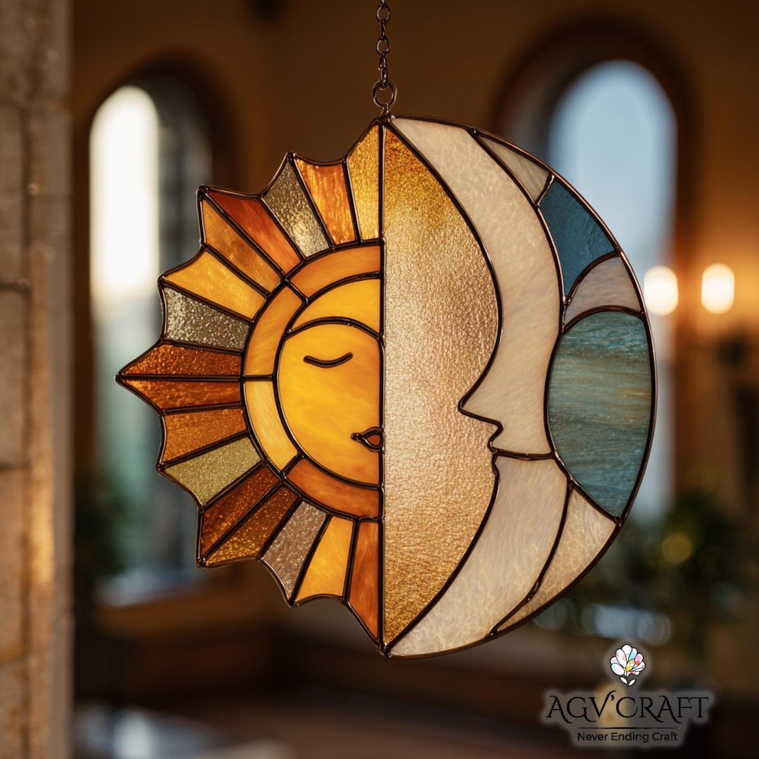 Sun and Moon Stained Glass Pattern, Sun and Moon Suncatcher, Yinyang ...