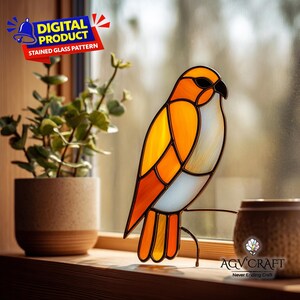 Diseño de vidriera con forma de halcón, plantilla para atrapasoles con forma de pájaro, arte mural para hacer tú mismo (descarga digital)