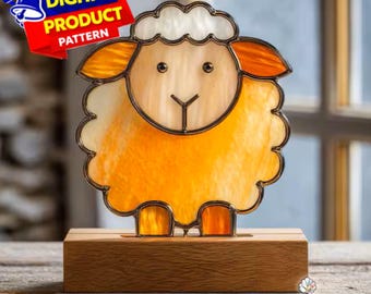 Modello di vetrata con pecora, modello di acchiappasole con pecora, modello di vetrata con capra, arredamento per la casa, vetrate fai da te, regalo di arte murale