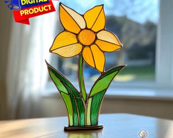 Patrón de vitral de narciso, atrapasol de flor de nacimiento (patrón PDF), atrapasol de narciso, decoración de vidrio para el hogar, vitral DIY, arte de pared