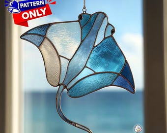 Stingray Stained Glass Pattern, Stingray Fish Suncatcher, Stingray Ocean Stained Glass, Home Decor Glass, DIY Stained Glass, Wall Art Gift