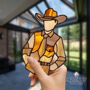 Cowboy Stained Glass Pattern, Western Life Stained Glass Pattern, Cowboy Suncatcher, Home Decor Glass, DIY Stained Glass, Wall Art Gift