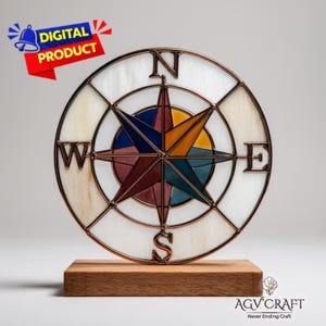 Compass Stained Glass Pattern, Compass Suncatcher, Navigation Stained Glass Pattern, Home Decor Glass, DIY Stained Glass, Wall Art Gift