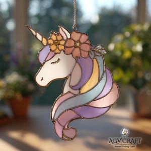 Unicorn Stained Glass Pattern, Rainbow Unicorn Suncatcher, Unicorn Stained Glass Pattern, Home Decor Glass, DIY Stained Glass, Wall Art Gift