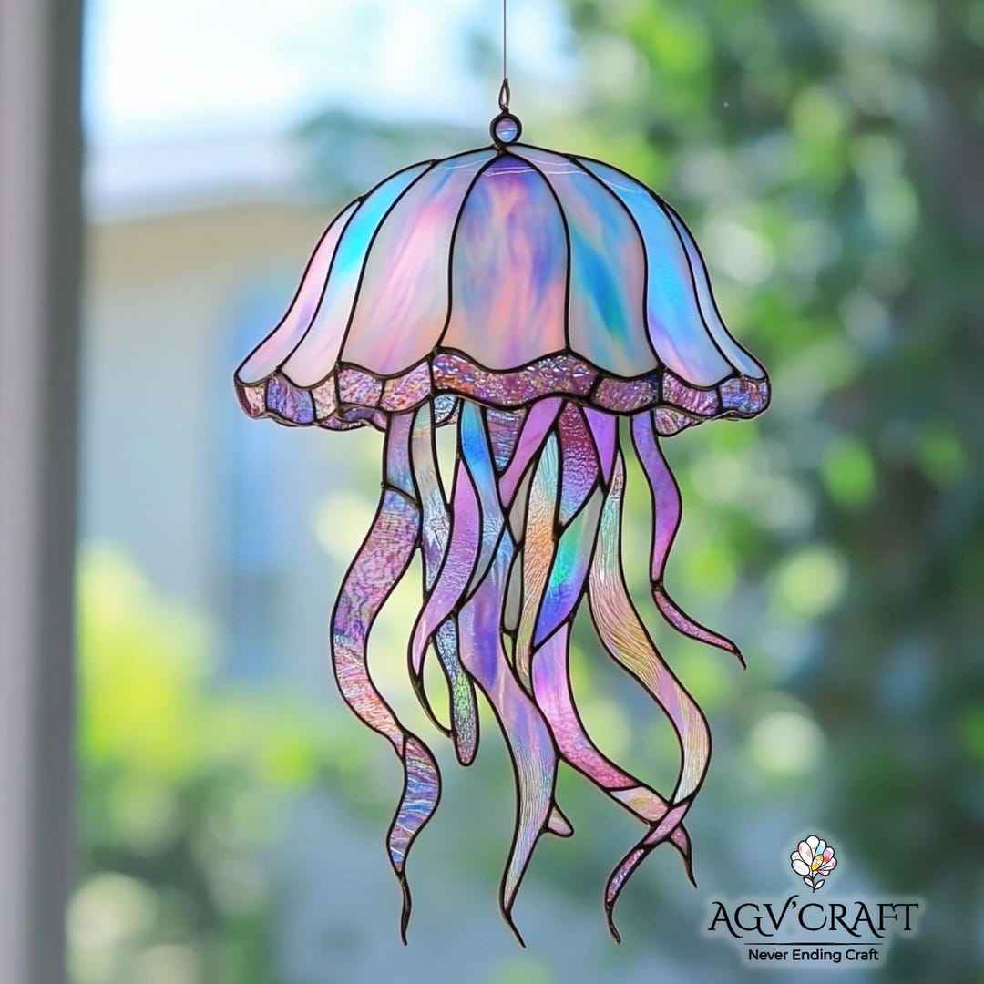 クラゲのステンドグラス模様、クラゲのサンキャッチャー、タコの装飾