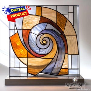 Virvlande fyrkantigt glasmönster, geometrisk solfångare, virvlande målat glas, heminredning, handgjort målat glas, väggkonstgåva