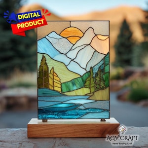 Lake and Mountain Stained Glass Pattern, Landscape Suncatcher (PDF Pattern), Stained Glass Pattern,Crafting Gift