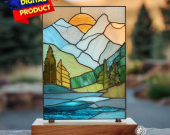 Lake and Mountain Stained Glass Pattern, Landscape Suncatcher (PDF Pattern), Stained Glass Pattern,Crafting Gift