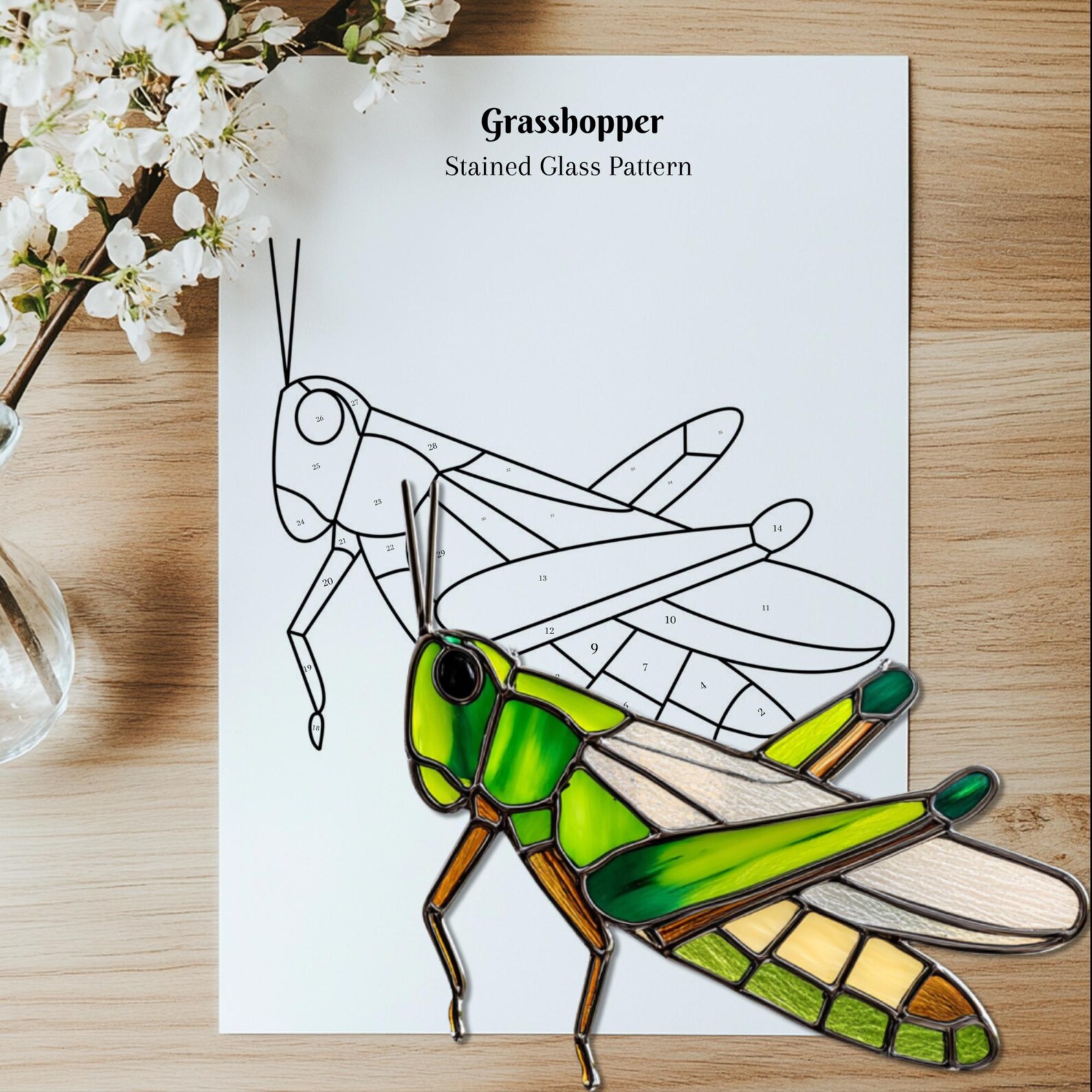 Grasshopper Suncatcher Stained Glass Pattern (PDF Pattern), Garden ...