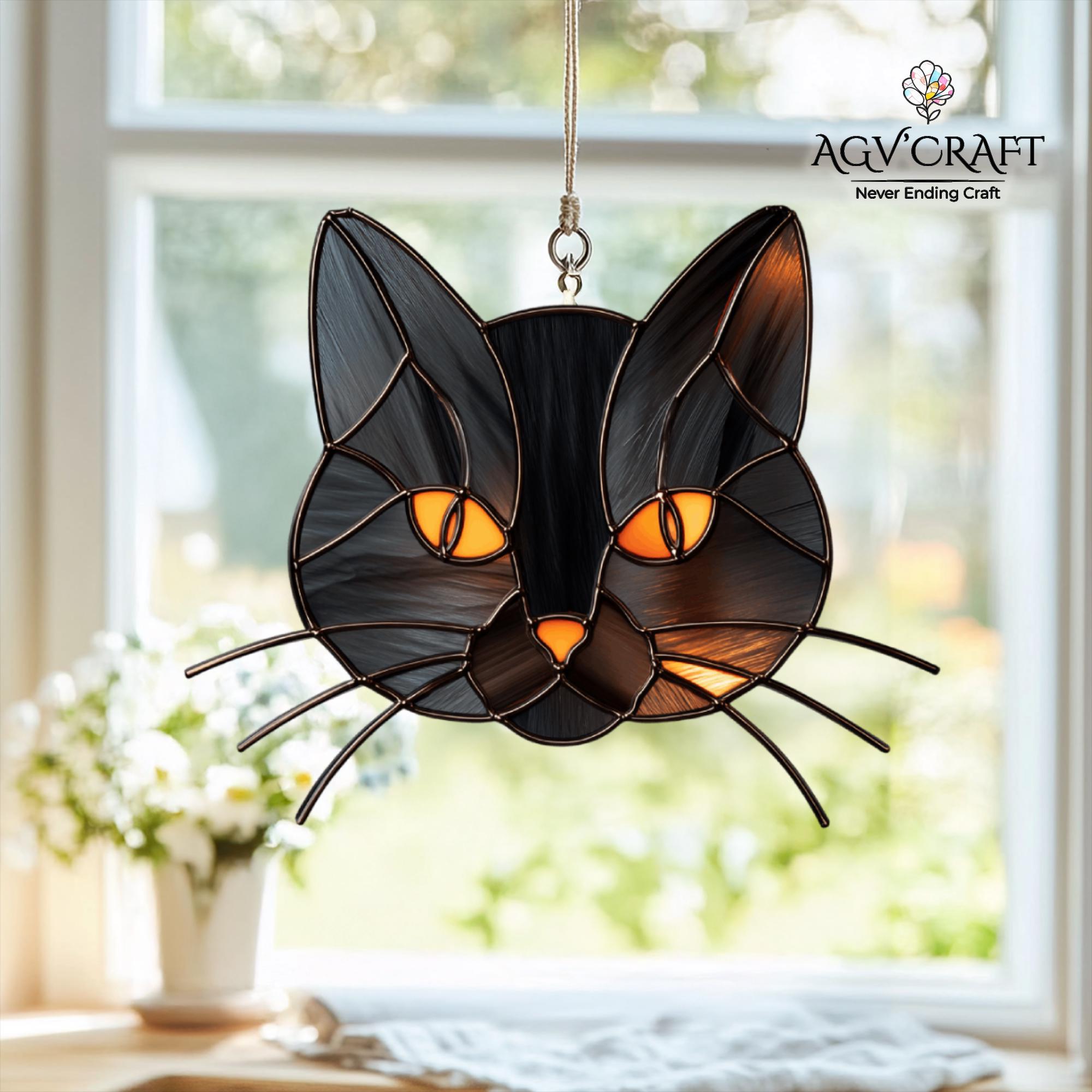 Black Cat Face Stained Glass Pattern, Halloween Suncatcher (PDF Pattern ...