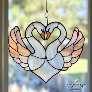 Love Swan Stained Glass Pattern, Romantic Swan Suncatcher, Swan Love Stained Glass, Home Decor Glass, DIY Stained Glass, Wall Art Gift