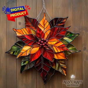 Motivo in vetro colorato con stella di Natale rossa, acchiappasole con stella di Natale, vetro colorato con stella di Natale, decorazioni per la casa, vetro colorato fai da te, arte murale