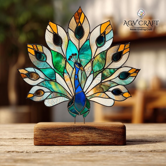 ステンドグラスランプ　孔雀 hokuo_321-143