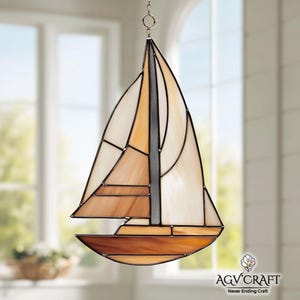 Sailboat Stained Glass Pattern, Sailing Boat Suncatcher, Easy Sailboat Stained Glass, Home Decor, Handmade PDF, Wall Art Gift
