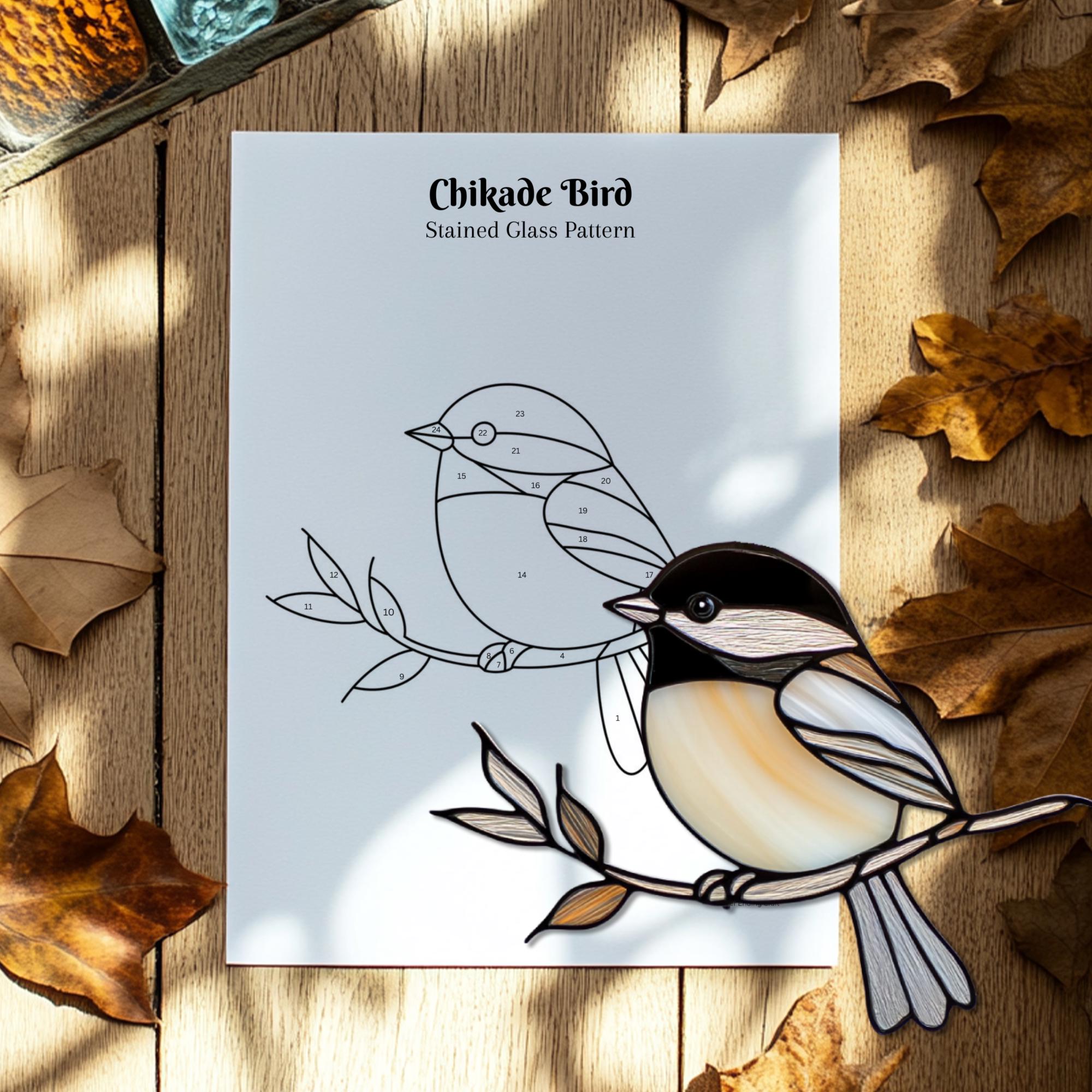 Chickadee Stained Glass Pattern, Bird Stained Glass Pattern, Bird ...