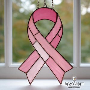 Cancer Ribbon Stained Glass Pattern, Awarness Ribbon Suncatcher, Ribbon Stained Glass, Home Decor Glass, DIY Stained Glass, Wall Art Gift