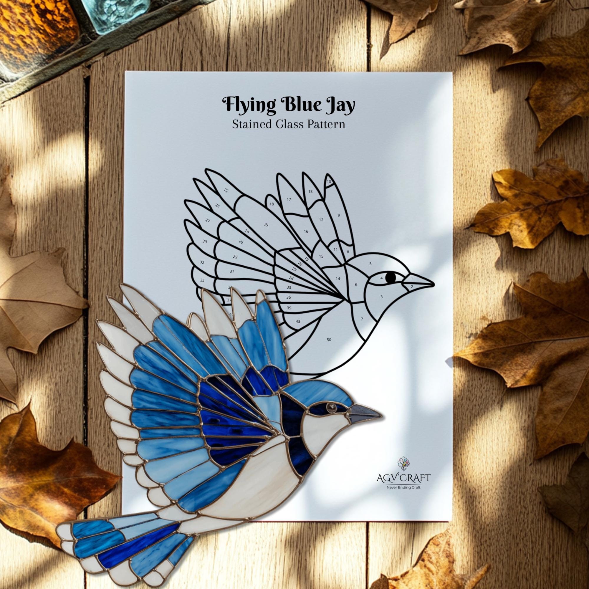 Flying Blue Jay Suncatcher Stained Glass Pattern (digital Download) - Etsy