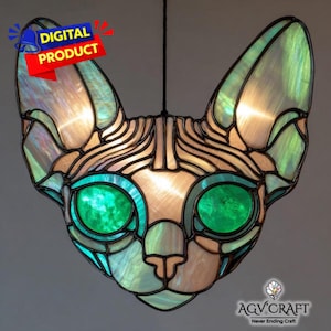 Alien Cat Stained Glass Pattern, Cat Head Suncatcher, Alien Stained Glass, Home Decor, Handmade Gift, Wall Art Template