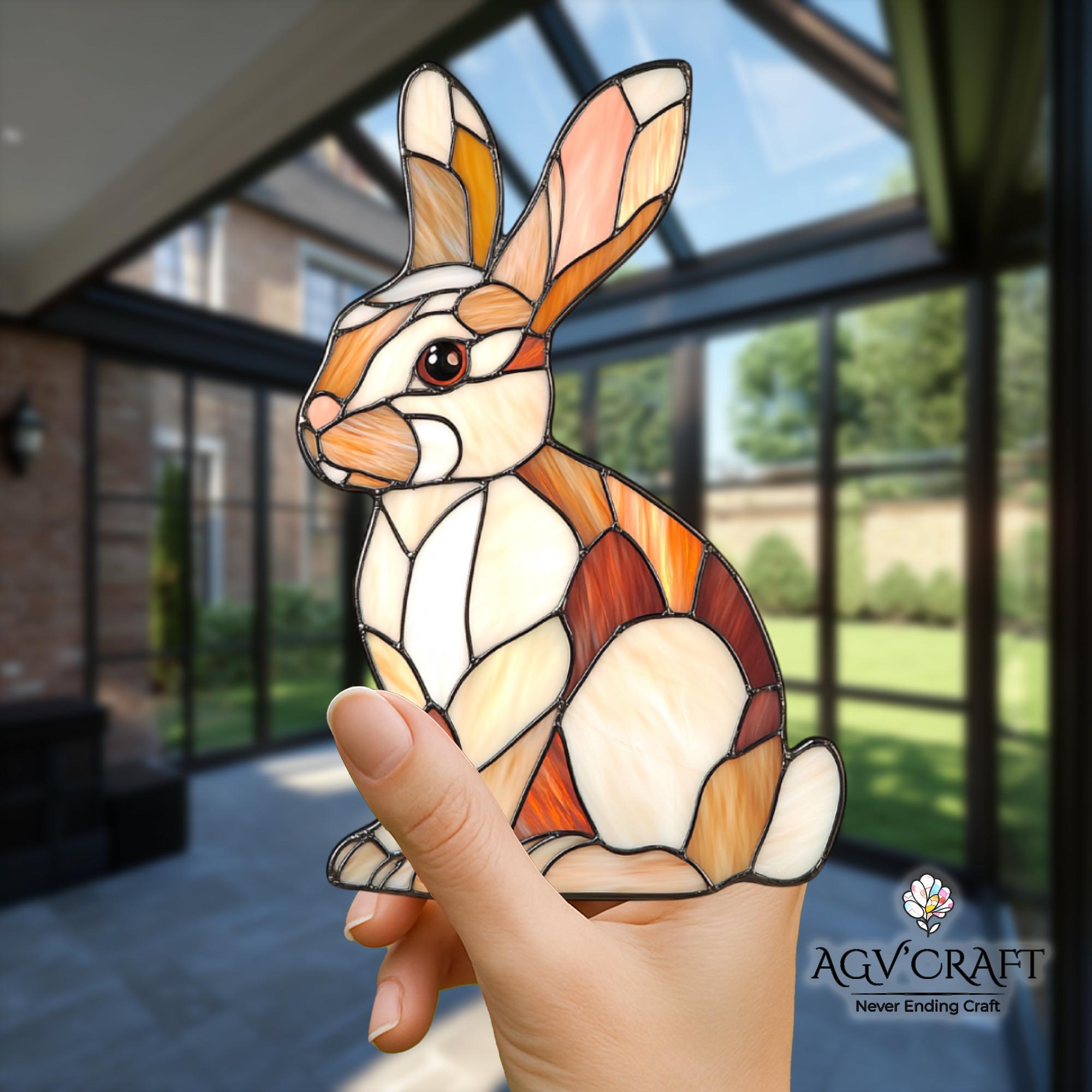 Rabbit Stained Glass Pattern, Cute Bunny Stained Glass Pattern, Suncatcher Bunny Pattern, Home Decor Glass, DIY Stained Glass, Wall Decor